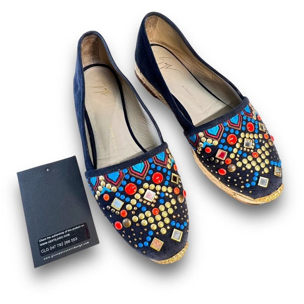 GIUSEPPE ZANOTTI DESIGN navy Jewel embellish espadrilles NWT Authenticated 5-5.5
